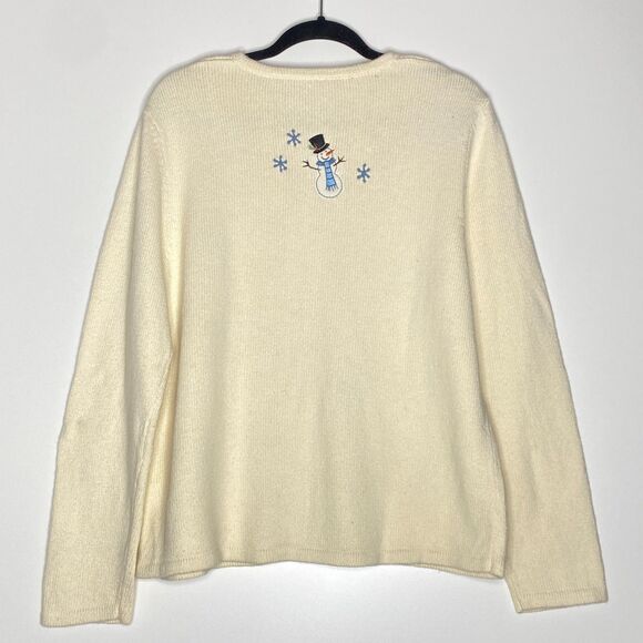 New Croft & Barrow Patchwork Snowman Embroidered Cardigan Sweater Size Large - Picture 2 of 7